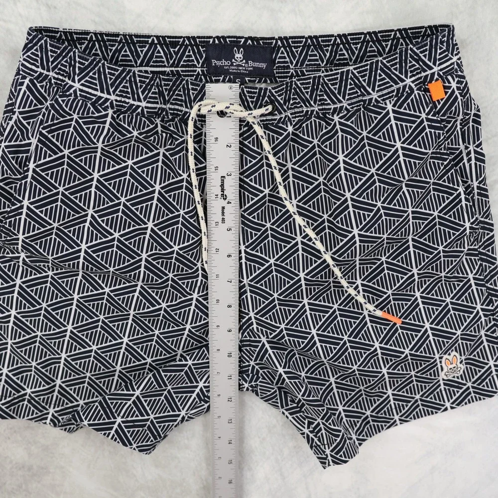 Psycho Bunny Swim Trunks Mens Small S Geometric Blue White Board Shorts Lined